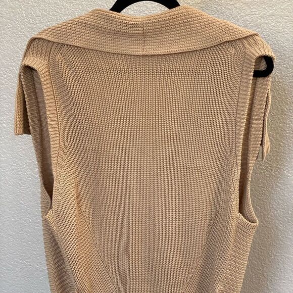Kobi Halperin Tan Sleeveless Shawl Collar Draped Cotton Cardigan, Size L - Picture 7 of 7